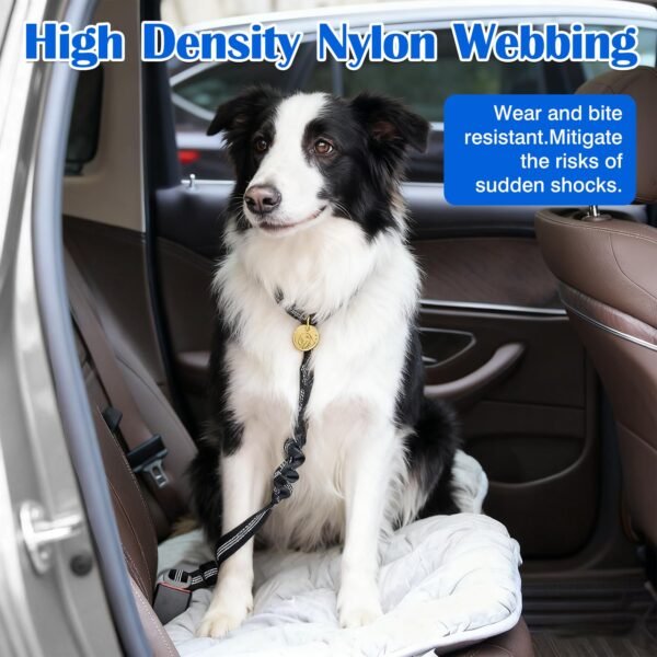 Adjustable Elastic Dog Car Seat Belt with Bungee Buffer, Reflective Nylon Safety Restraint Tether - Image 2