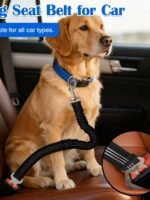 Adjustable Elastic Dog Car Seat Belt with Bungee Buffer, Reflective Nylon Safety Restraint Tether