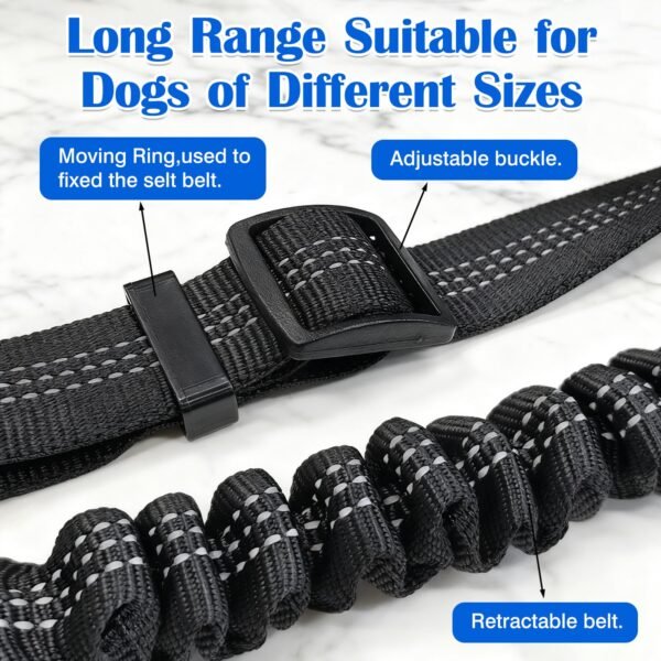 Adjustable Elastic Dog Car Seat Belt with Bungee Buffer, Reflective Nylon Safety Restraint Tether - Image 3
